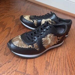 Tory Burch Black Sneakers with Gold Embroidery